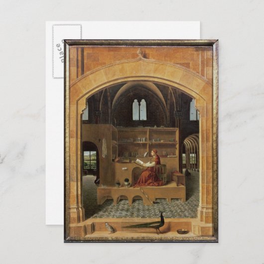 St. Jerome in zijn studie, c.1475 Briefkaart (Voorkant / Achterkant)