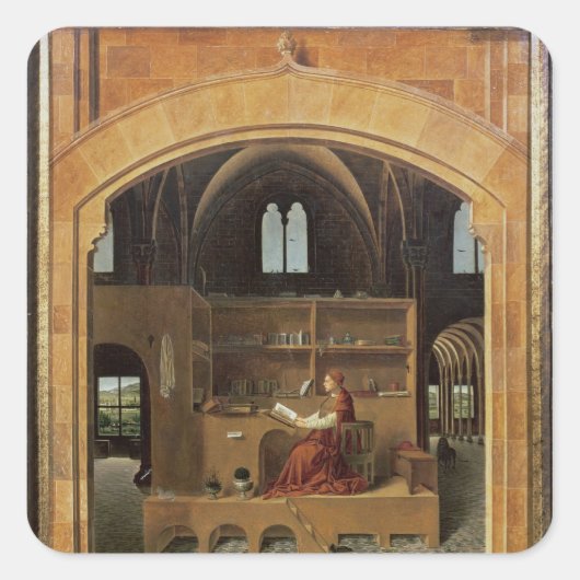St. Jerome in zijn studie, c.1475 Vierkante Sticker (Voorkant)