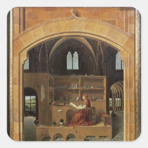 St. Jerome in zijn studie, c.1475 Vierkante Sticker