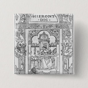 St. Jerome in zijn studie Vierkante Button 5,1 Cm