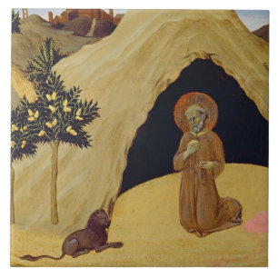 St. Jerome met de leeuw, 1436 (tempera op het pane Tegeltje