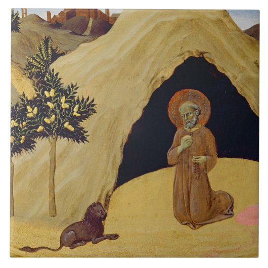 St. Jerome met de leeuw, 1436 (tempera op het pane Tegeltje (Voorkant)