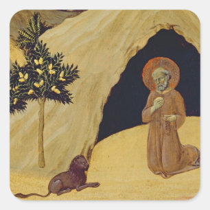 St. Jerome met de leeuw, 1436 (tempera op het pane Vierkante Sticker