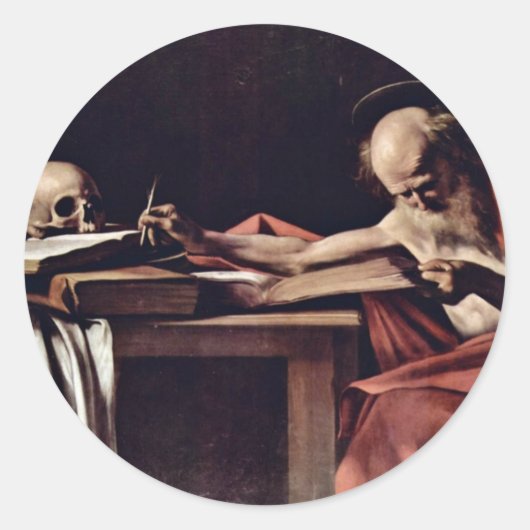 St. Jerome Writing van Michelangelo Merisi da Cara Ronde Sticker (Voorkant)