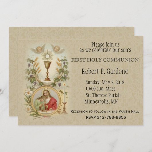 St. Johannes Jezus Eerste Heilige Communie Uitnodi Kaart (Voorkant / Achterkant)