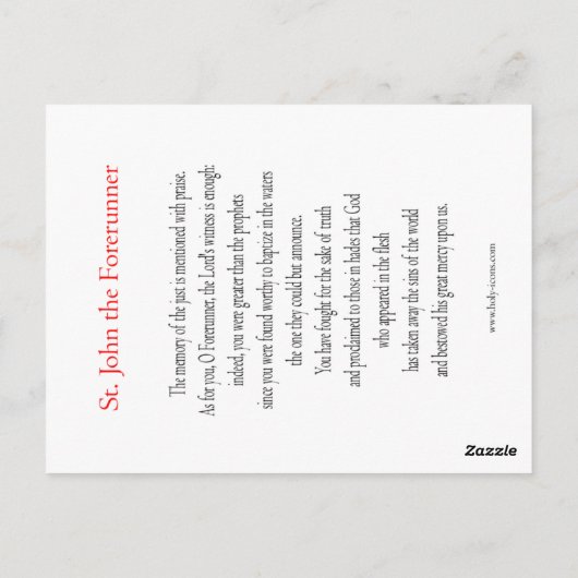 St. John de Forerunnner Prayer Card Briefkaart (Achterkant)