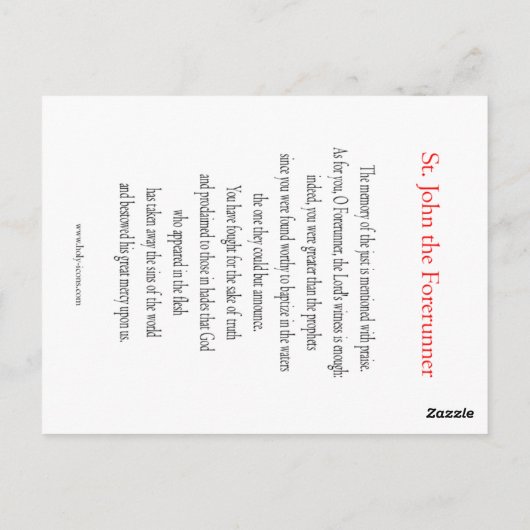 St. John de Forerunnner Prayer Kaart (Achterkant)
