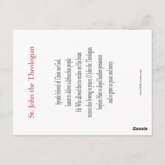 St. John the Theologian Prayer Card Briefkaart (Achterkant)