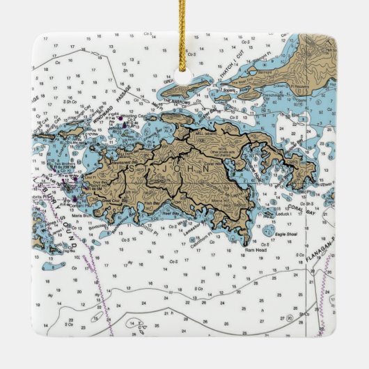 ST John USVI Chart Keramisch Ornament (Achterkant)