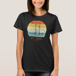 St John Usvi  Retro Blueprint Sailboat Vaca T-shirt