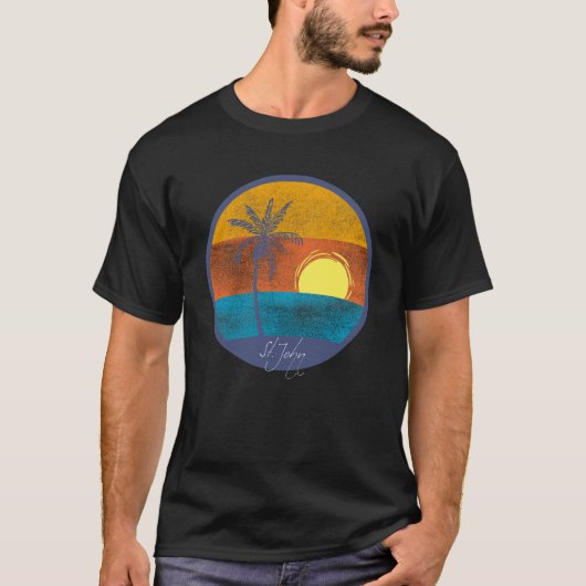 St. John USVI verontruste vervaagde retro zonsonde T-shirt (Voorkant)