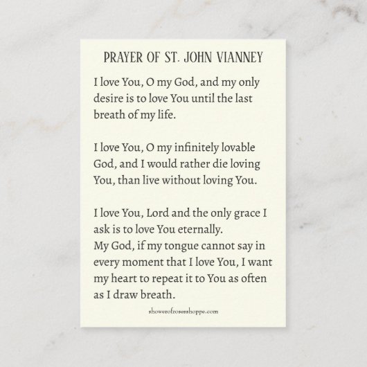 St. John Vianney Priest Prayer Kaart Plaatskaartje (Achterkant)