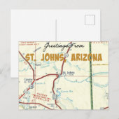 St. Johns Arizona  Map Briefkaart (Voorkant / Achterkant)