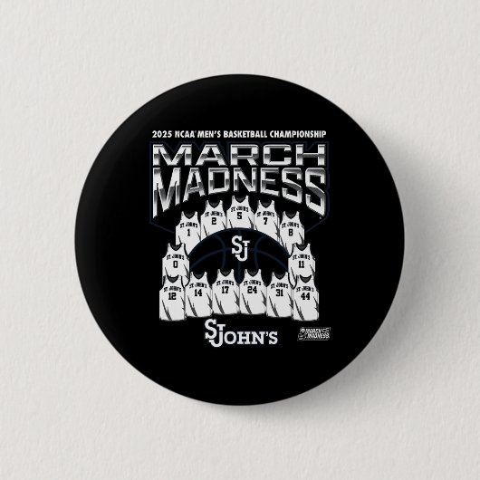 St. John's March Madness 2025 Heren Sketll Nil Ronde Button 5,7 Cm (Voorkant)