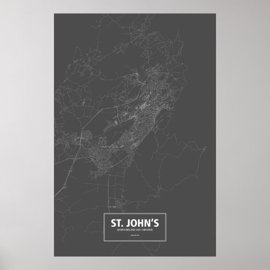 St. John's, Newfoundland/Labrador (wit op zwart) Poster (Voorkant)