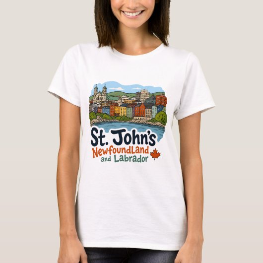 St John's Newfoundland Lieve Skyline T-shirt (Voorkant)
