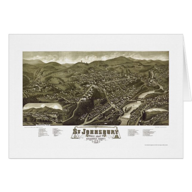 St. Johnsbury, VT Panoramic Map - 1884 (Voorkant Horizontaal)
