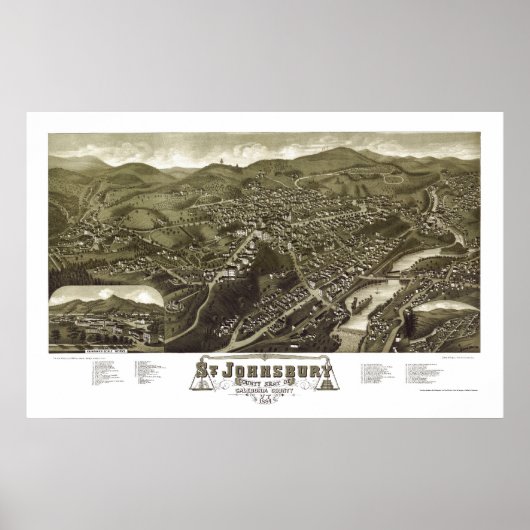 St. Johnsbury, VT Panoramic Map - 1884 Poster (Voorkant)