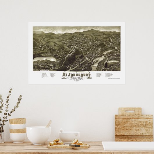 St. Johnsbury, VT Panoramic Map - 1884 Poster (Keuken)
