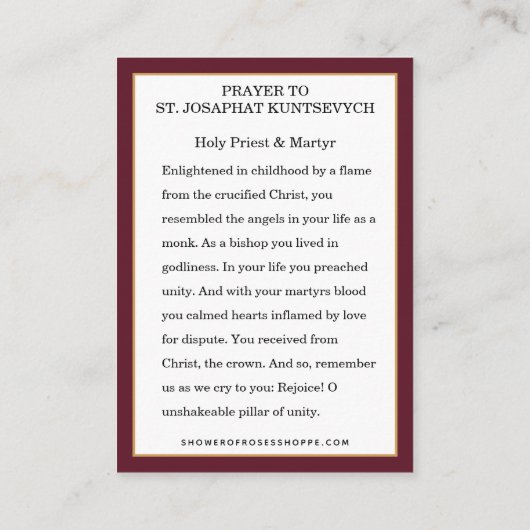 St. Josaphat Kuntsevych Ukraine Prayer Religious Informatiekaartje (Achterkant)