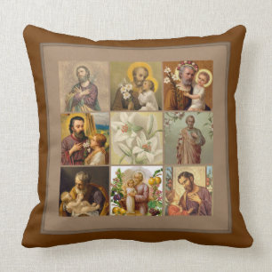 St. Joseph Child Jesus Collage Brown Border Kussen