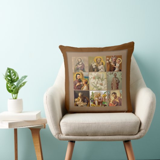 St. Joseph Child Jesus Collage Brown Border Kussen (Stoel)
