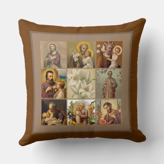 St. Joseph Child Jesus Collage Brown Border Kussen (Achterkant)
