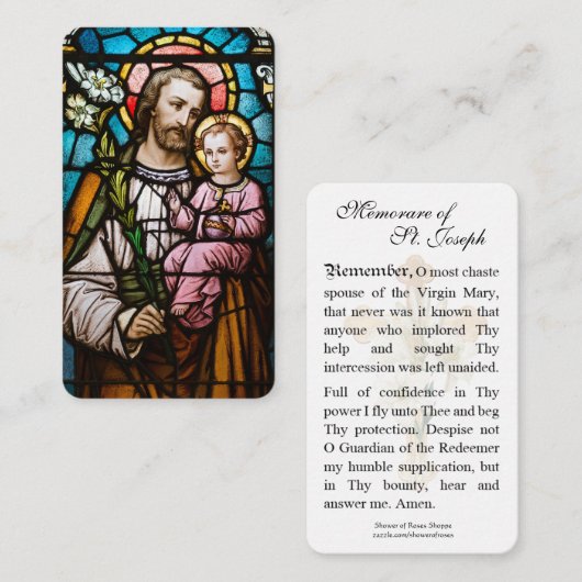St. Joseph Child Jesus Glas in lood Prayer Plaatskaartje (Voorkant / Achterkant)