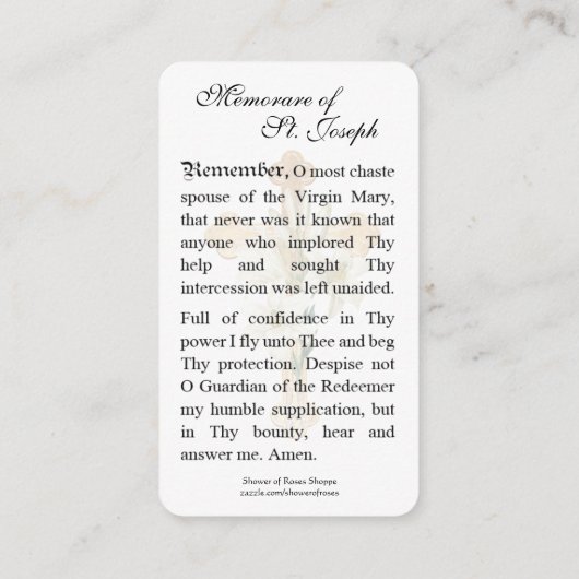 St. Joseph Child Jesus Glas in lood Prayer Plaatskaartje (Achterkant)