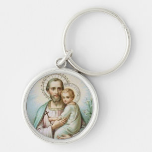 St. Joseph & Child Jesus Lily Cross Sleutelhanger