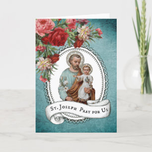 St. Joseph Child Jesus Red Roses Vintage Kaart