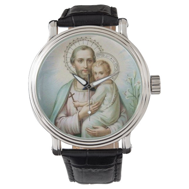 St. Joseph Child Jesus Traditional Lilies Horloge (Voorkant)
