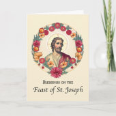 St. Joseph Dag Zegeningen in Cirkel Krans BloemenR Kaart (Voorkant)