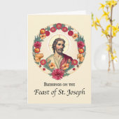 St. Joseph Dag Zegeningen in Cirkel Krans BloemenR Kaart (Gele Bloem)