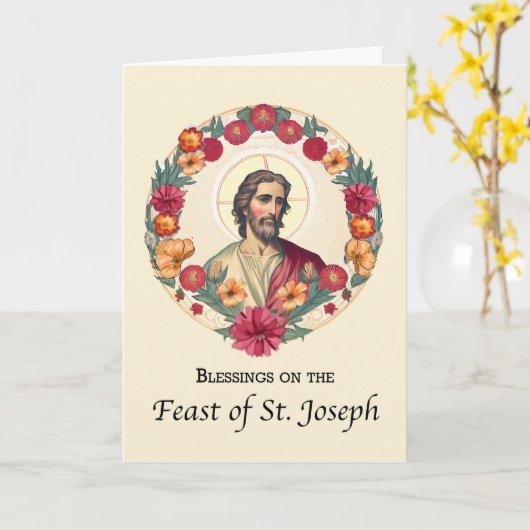 St. Joseph Dag Zegeningen in Cirkel Krans BloemenR Kaart (Gele Bloem)