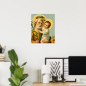 St. Joseph en Child Jesus w Crown Flowers Poster (Thuiskantoor)