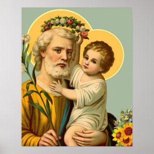 St. Joseph en Child Jesus w Crown Flowers Poster