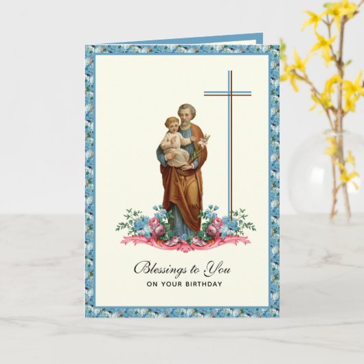 St. Joseph Jesus Birthday katholieke religie Kaart (Gele Bloem)