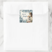 St. Joseph Jesus Blauwe Bloemen Religieus Vierkante Sticker (Tas)