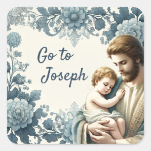 St. Joseph Jesus Blauwe Bloemen Religieus Vierkante Sticker