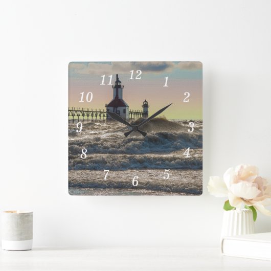 St. Joseph Lighthouse Painterly Square Wall Clock Vierkante Klok (Huis)