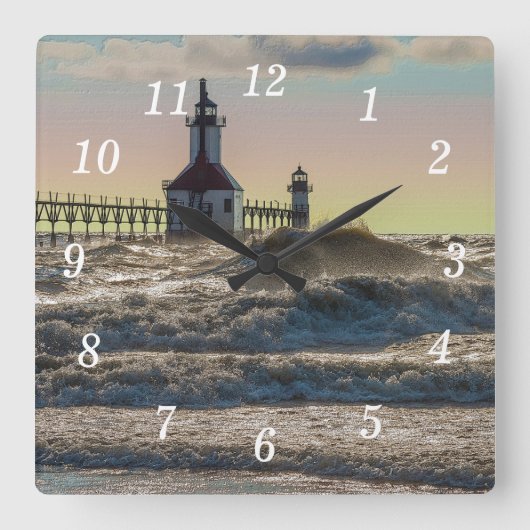 St. Joseph Lighthouse Painterly Square Wall Clock Vierkante Klok (Voorkant)
