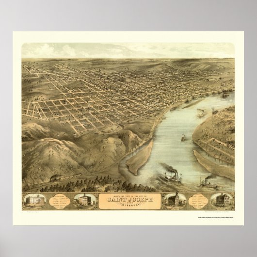 St. Joseph, MO Panoramic Map - 1868 Poster (Voorkant)