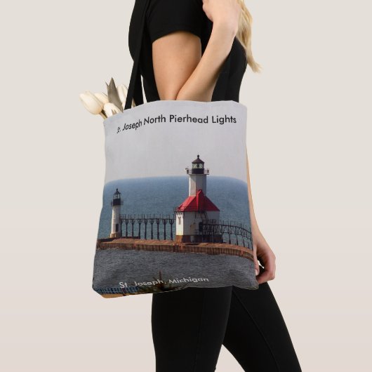 St. Joseph North Pierhead Lights over de canvas ta Tote Bag (Dichtbij)
