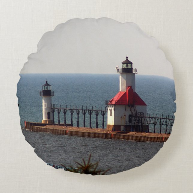St. Joseph North Pierhead Lights ronde kussen (Voorkant)