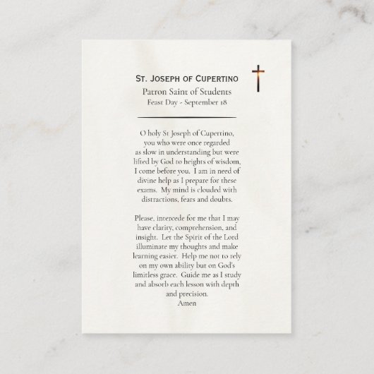 St. Joseph of Cupertino Catholic Prayer Card Plaatskaartje (Achterkant)