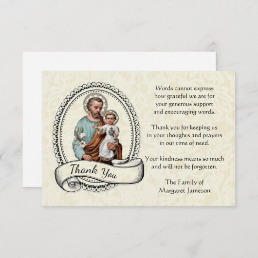 St. Joseph religieuze dank u medeleven Bedankkaart (Voorkant / Achterkant)