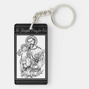 St. Jozef Bid Voor Ons Zwart, Wit, Katholiek Sleutelhanger