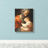St. Jozef en het Kind Jezus Religieus Canvas Afdruk (Insitu (Houten vloer))