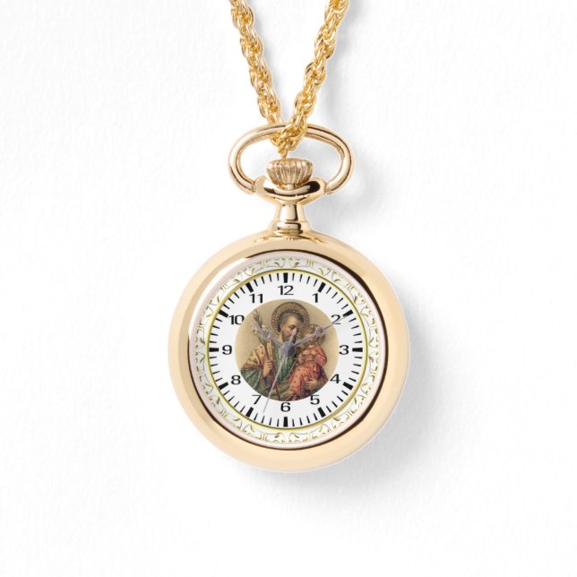 St. Jozef Kind Jezus Gouden Kant Cirkel Horloge (Voorkant)